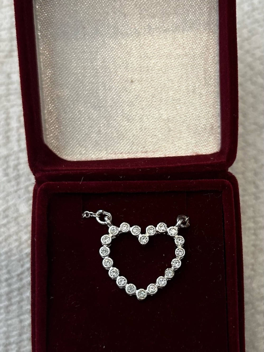 Nina Ricci Silver Heart Pendant Necklace with Clear Stones